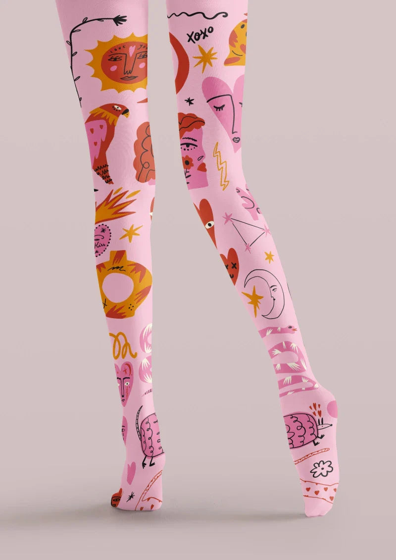 Valentine's Day Colorful Heart Graphic Tights Hosiery Pantyhose