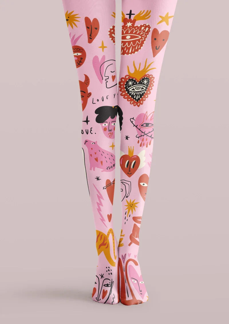 Valentine's Day Colorful Heart Graphic Tights Hosiery Pantyhose