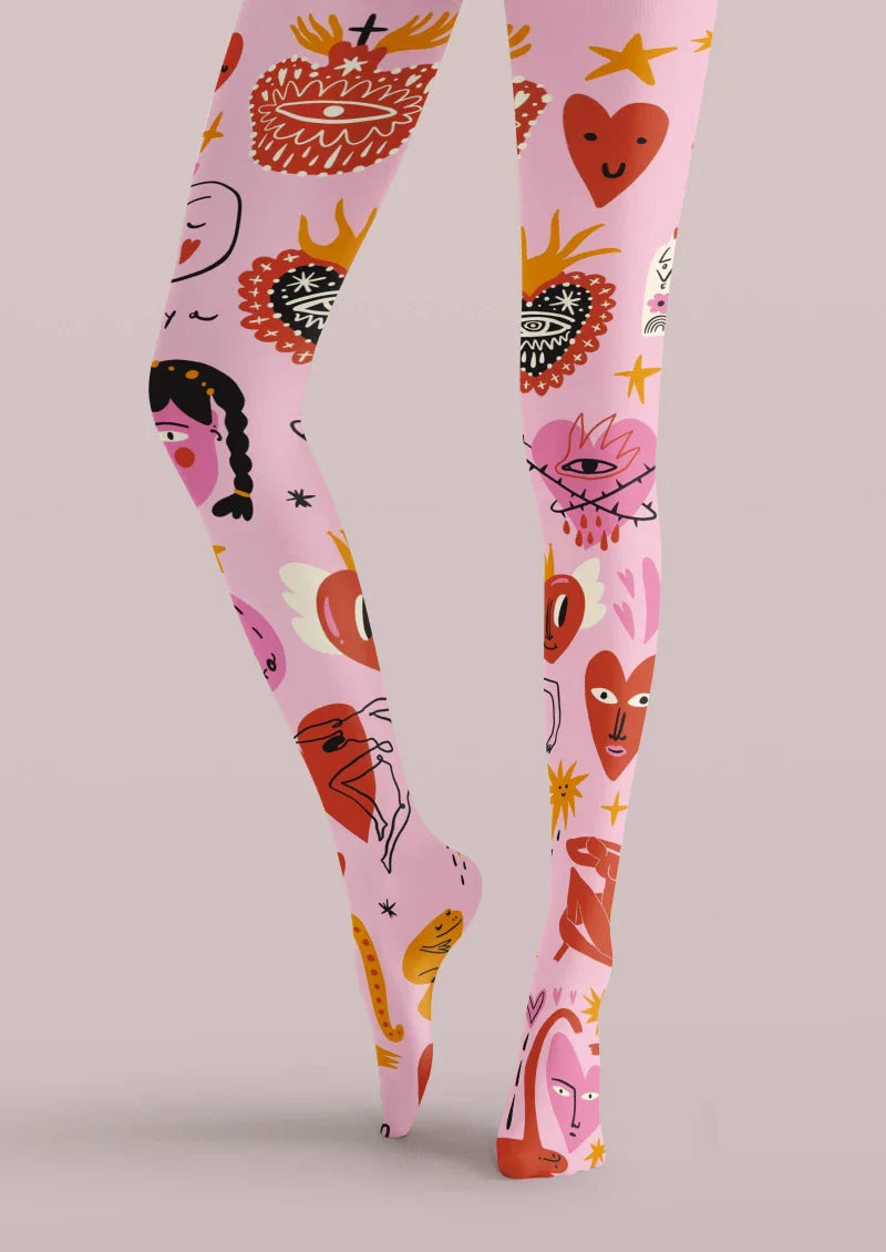Valentine's Day Colorful Heart Graphic Tights Hosiery Pantyhose