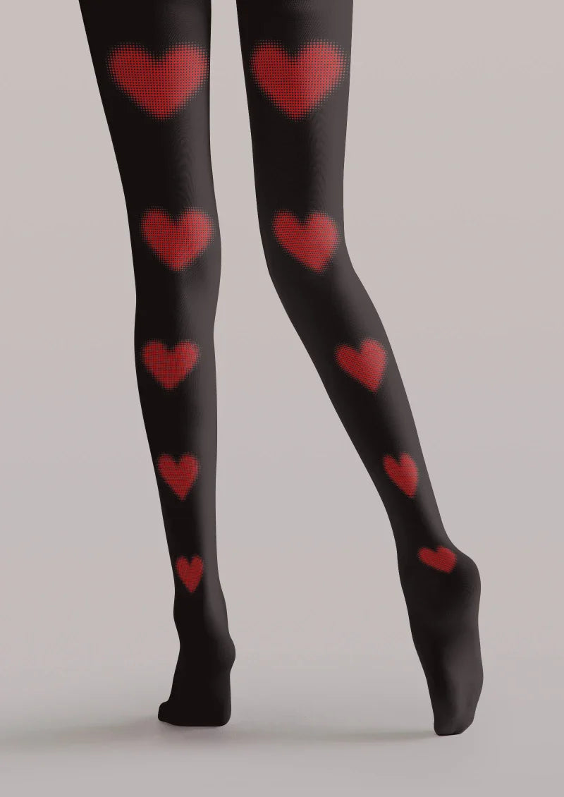 Valentine's Day Black Red Heart Graphic Tights Hosiery Pantyhose