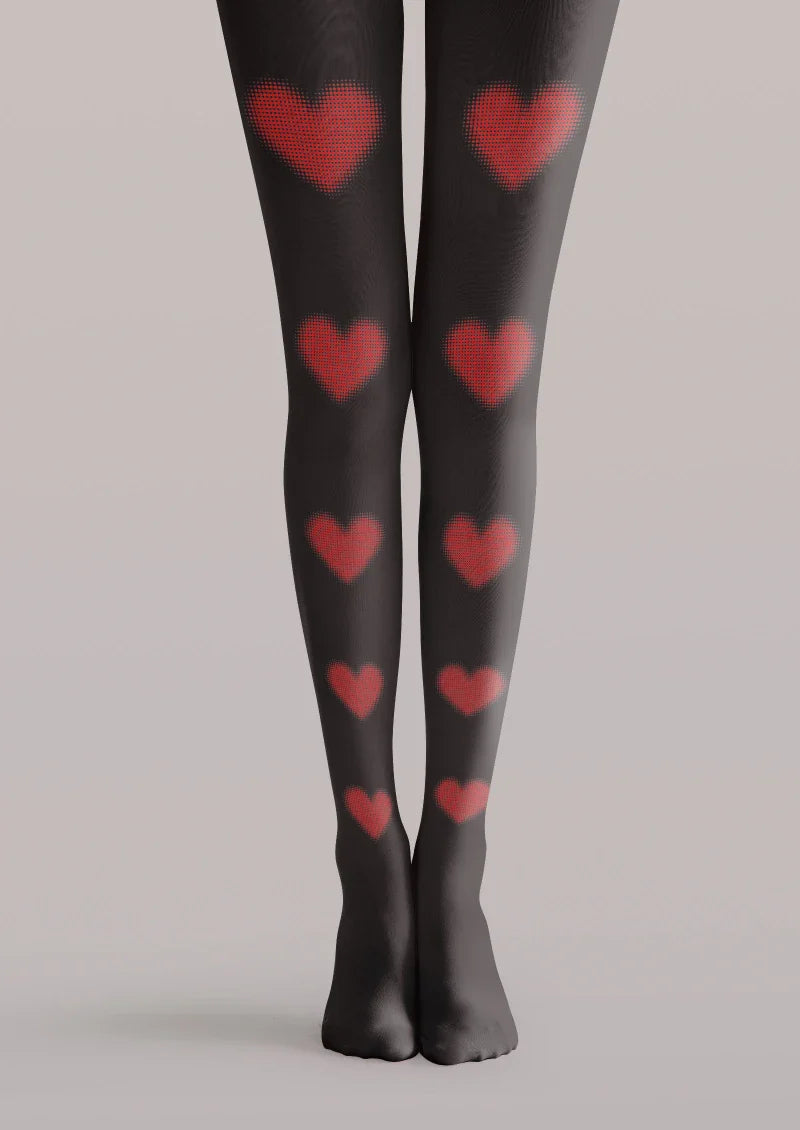 Valentine's Day Black Red Heart Graphic Tights Hosiery Pantyhose
