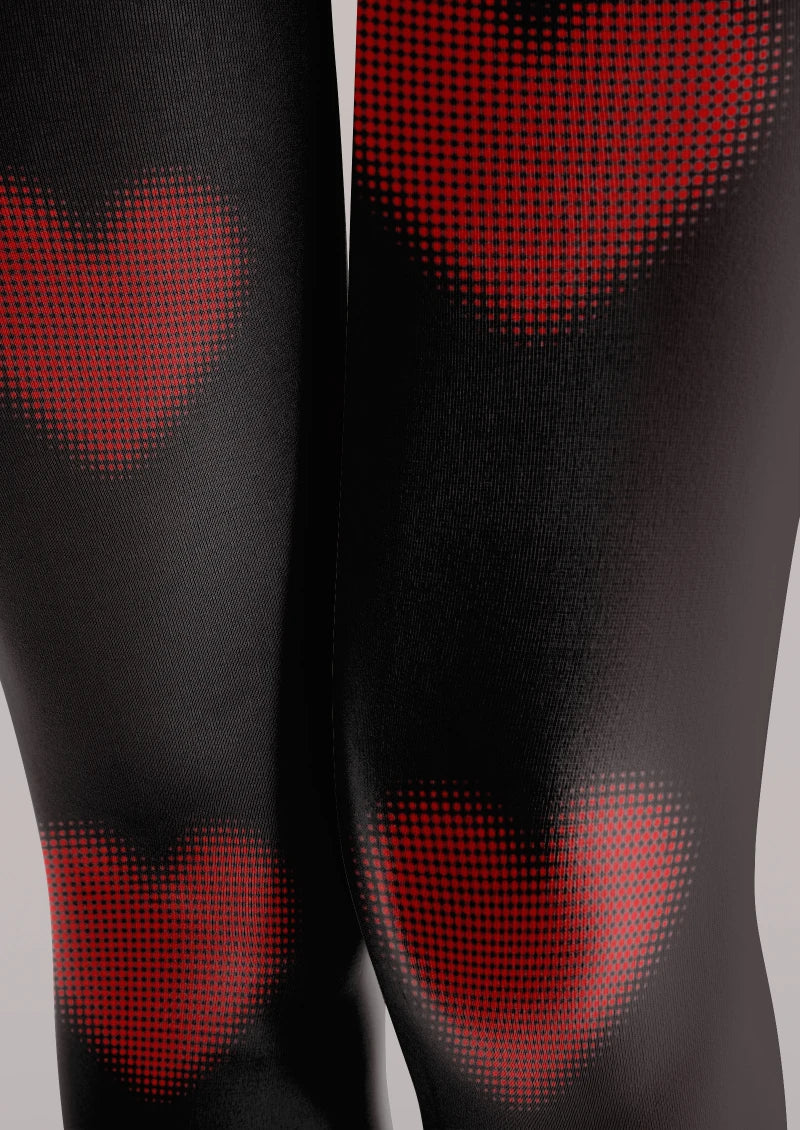 Valentine's Day Black Red Heart Graphic Tights Hosiery Pantyhose