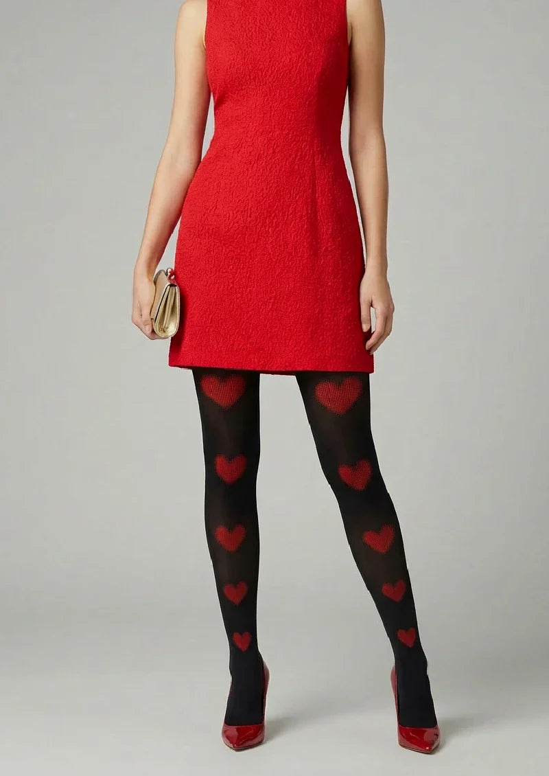 Valentine's Day Black Red Heart Graphic Tights Hosiery Pantyhose
