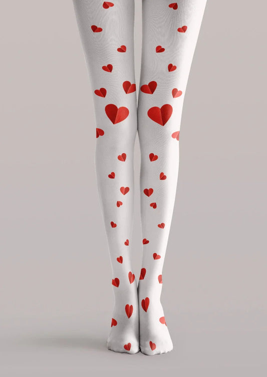 Valentine's Day White Red Heart Graphic Tights Hosiery Pantyhose
