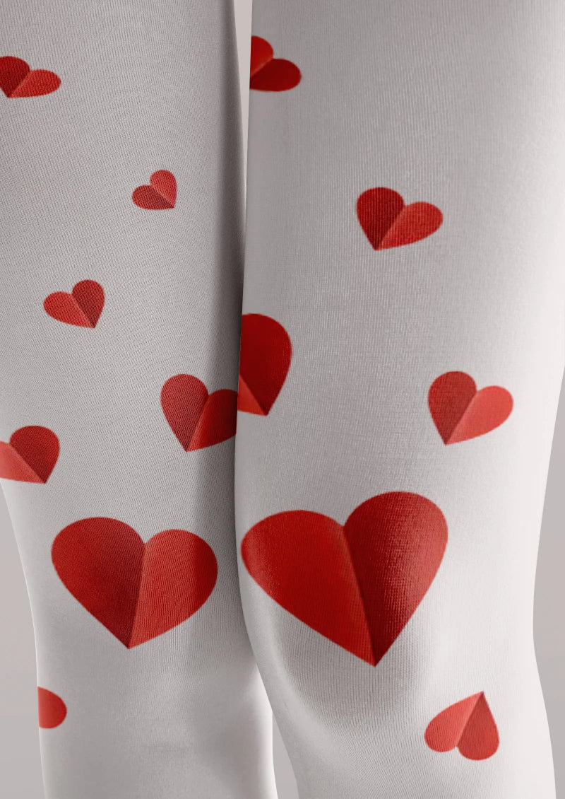 Valentine's Day White Red Heart Graphic Tights Hosiery Pantyhose