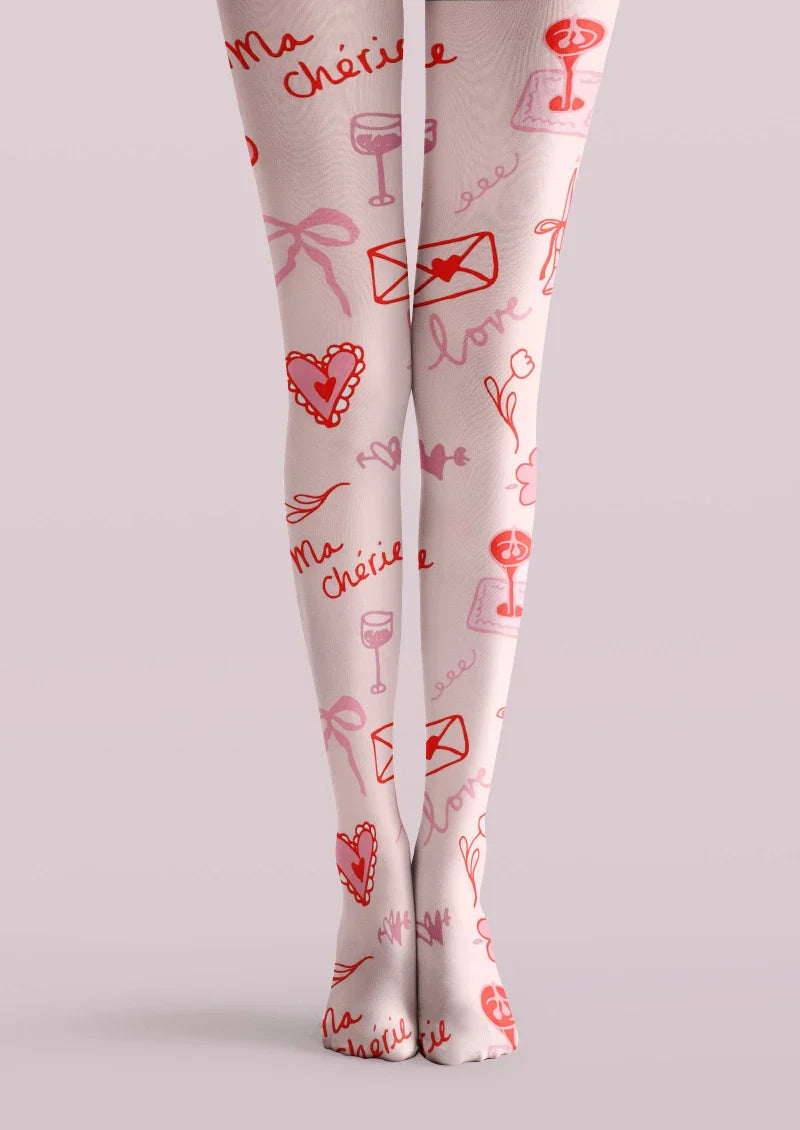 Valentine's Day Red Heart Text Graphic Tights Hosiery Pantyhose