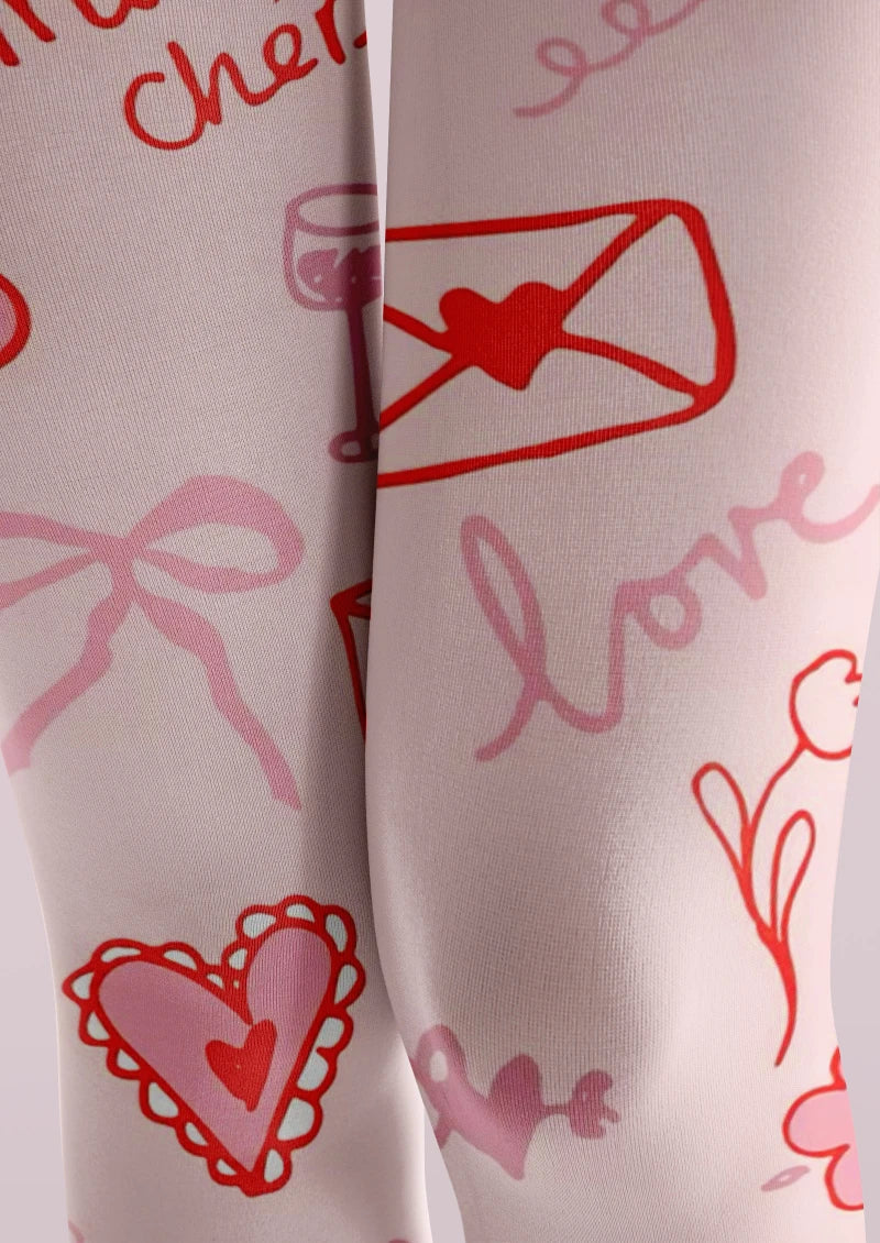 Valentine's Day Red Heart Text Graphic Tights Hosiery Pantyhose