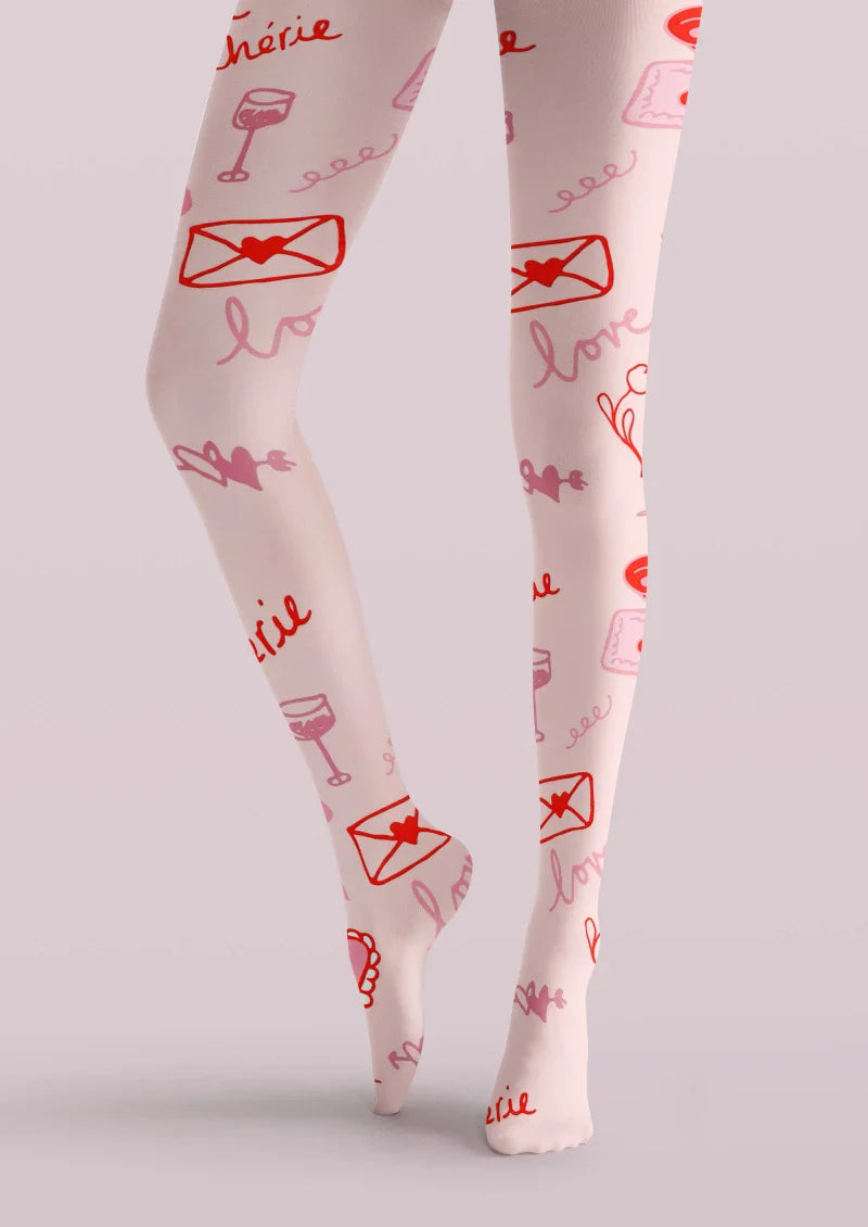 Valentine's Day Red Heart Text Graphic Tights Hosiery Pantyhose