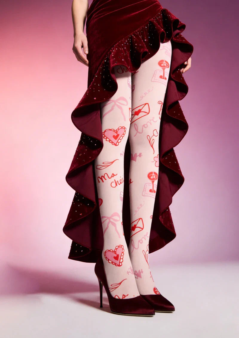 Valentine's Day Red Heart Text Graphic Tights Hosiery Pantyhose