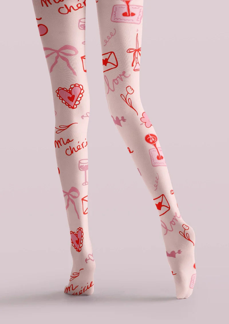 Valentine's Day Red Heart Text Graphic Tights Hosiery Pantyhose