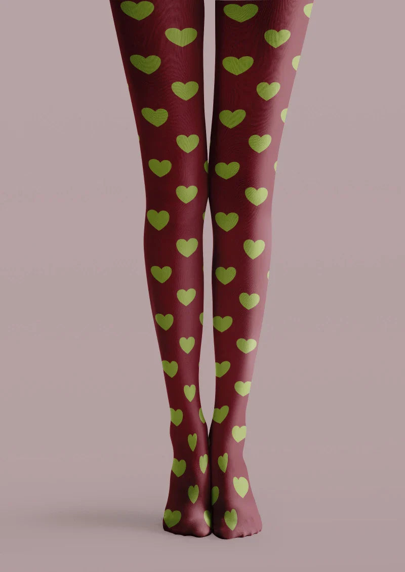 Valentine's Day Dark Green Heart Graphic Tights Hosiery Pantyhose