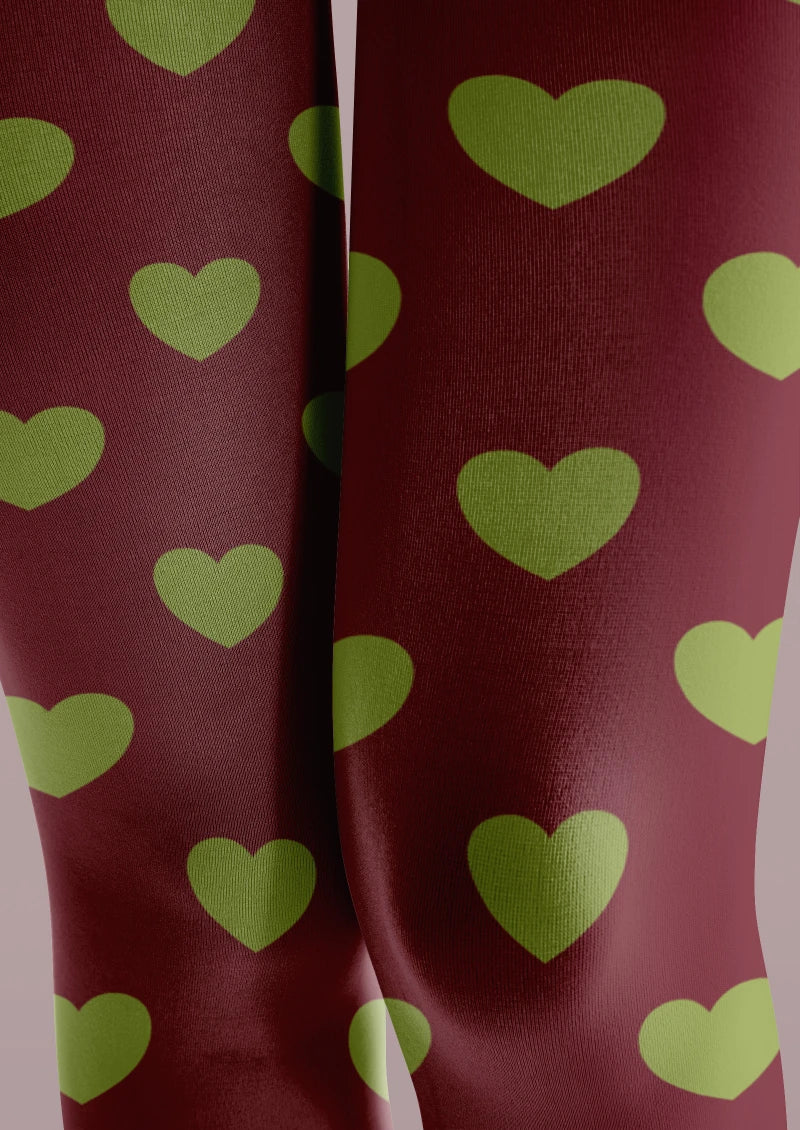 Valentine's Day Dark Green Heart Graphic Tights Hosiery Pantyhose