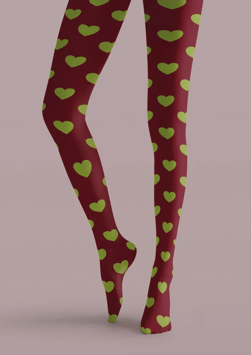 Valentine's Day Dark Green Heart Graphic Tights Hosiery Pantyhose