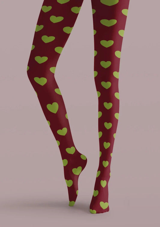 Valentine's Day Dark Green Heart Graphic Tights Hosiery Pantyhose