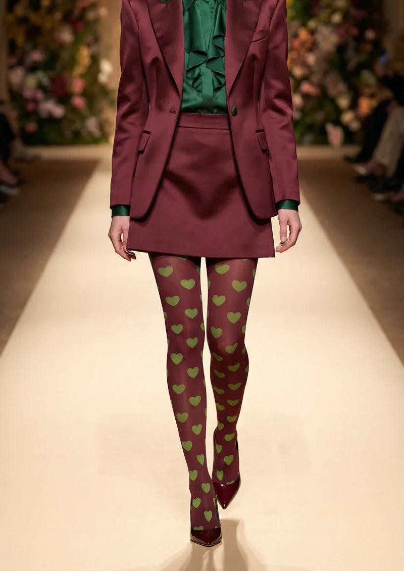 Valentine's Day Dark Green Heart Graphic Tights Hosiery Pantyhose