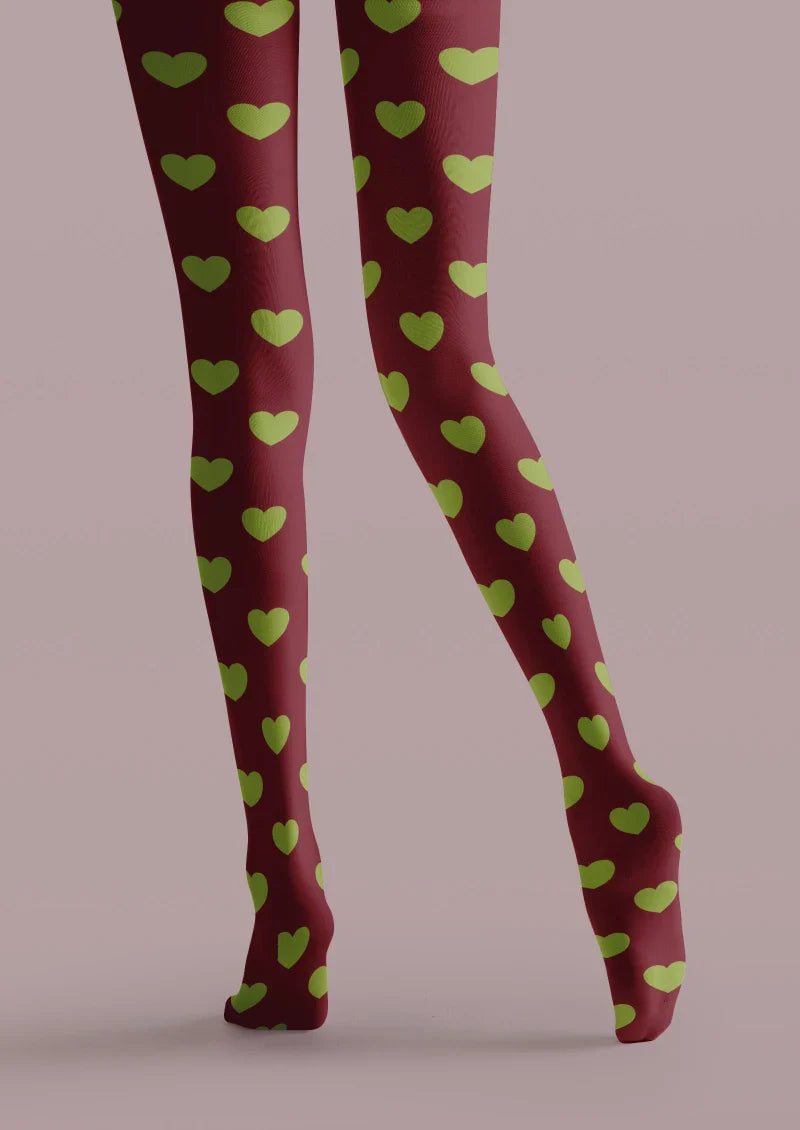 Valentine's Day Dark Green Heart Graphic Tights Hosiery Pantyhose