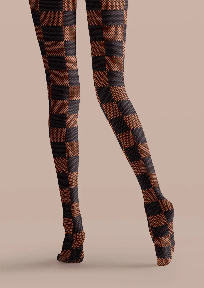 Brown Black Check Tights Hosiery Pantyhose