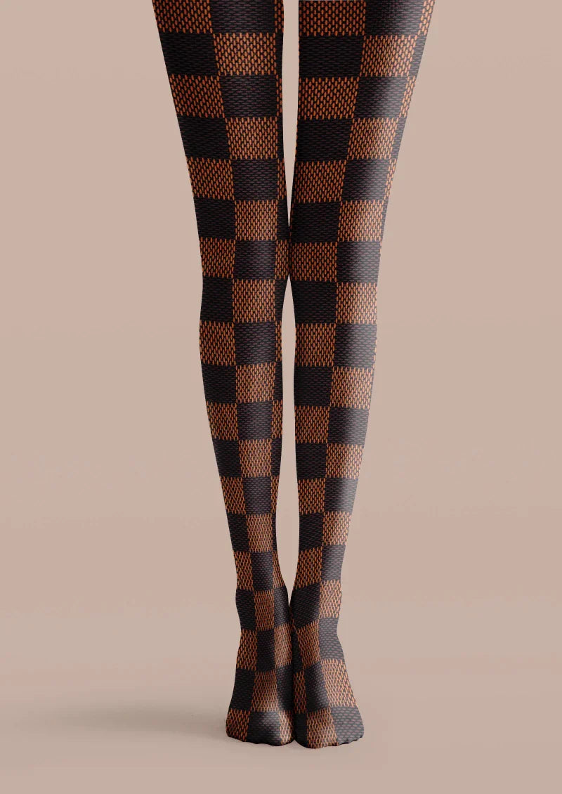 Brown Black Check Tights Hosiery Pantyhose
