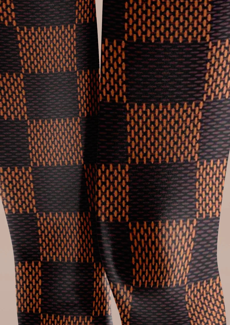 Brown Black Check Tights Hosiery Pantyhose