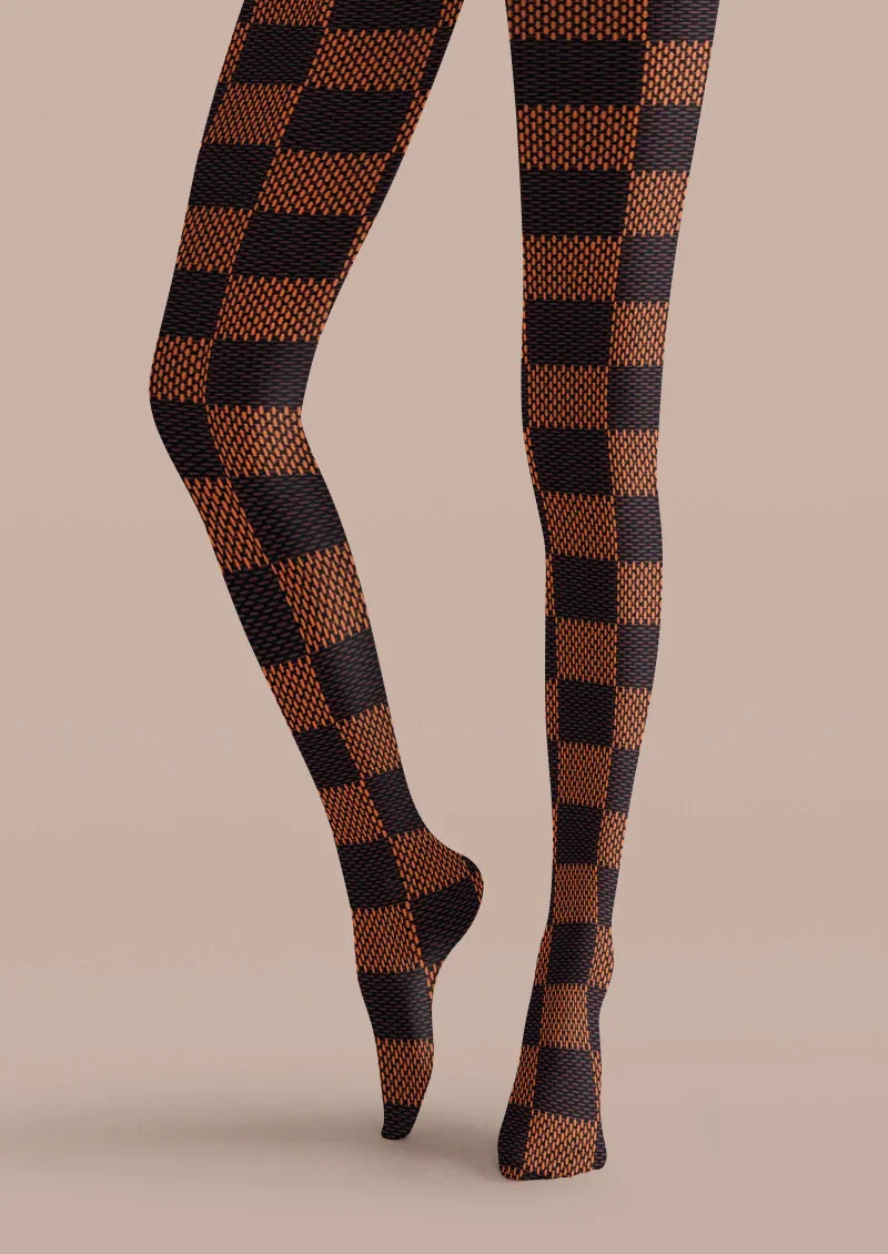 Brown Black Check Tights Hosiery Pantyhose