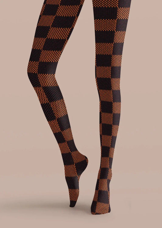 Brown Black Check Tights Hosiery Pantyhose