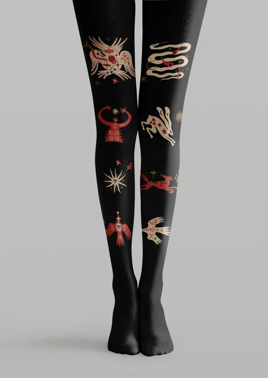 Black Abstract Graphic Tights Hosiery Pantyhose