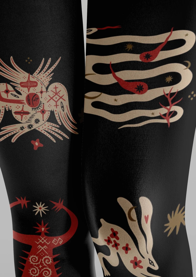 Black Abstract Graphic Tights Hosiery Pantyhose