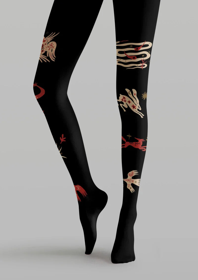 Black Abstract Graphic Tights Hosiery Pantyhose