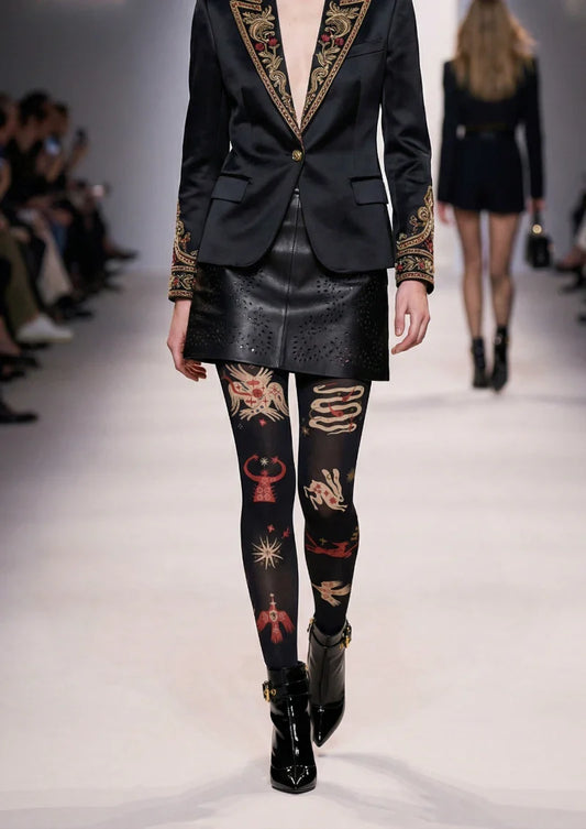 Black Abstract Graphic Tights Hosiery Pantyhose