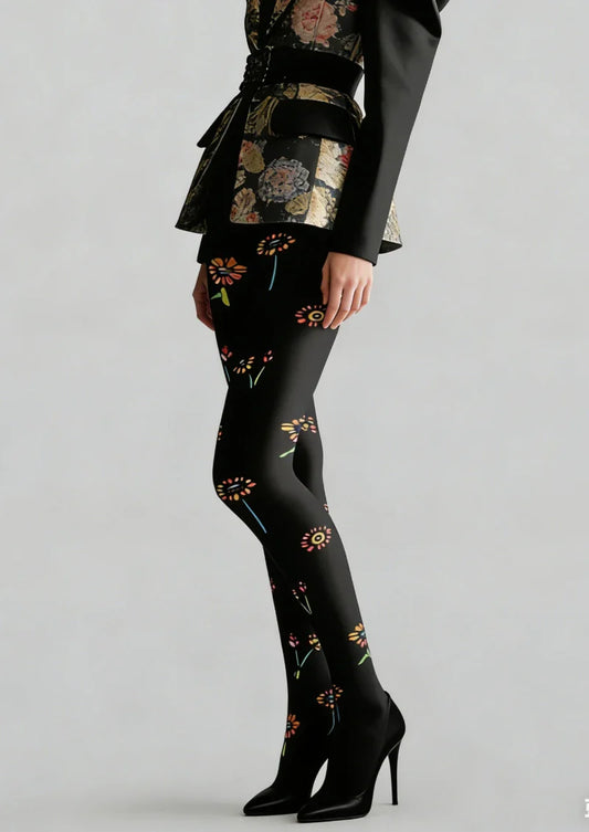 Floral Print Graphic Tights Hosiery Pantyhose