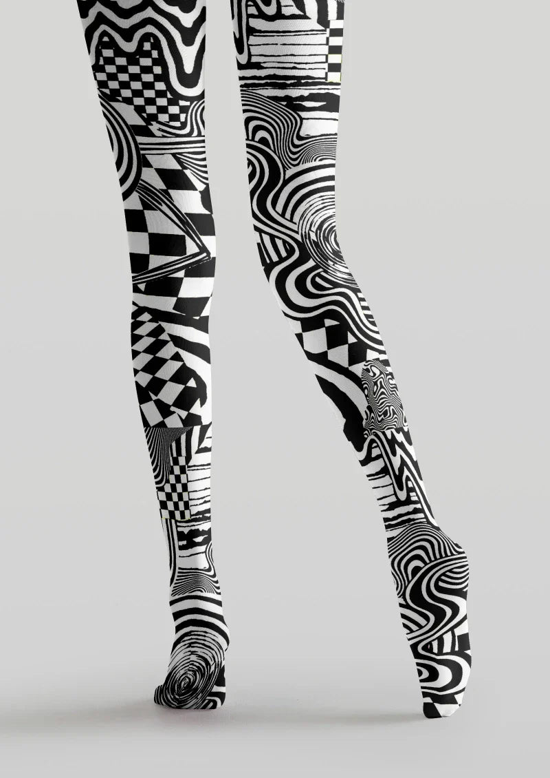 Black White Abstract Geometric Tights Hosiery Pantyhose