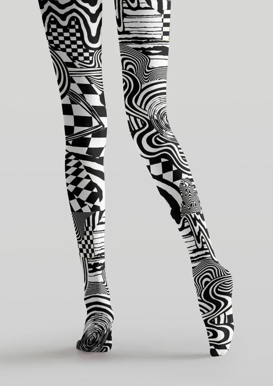 Black White Abstract Geometric Tights Hosiery Pantyhose