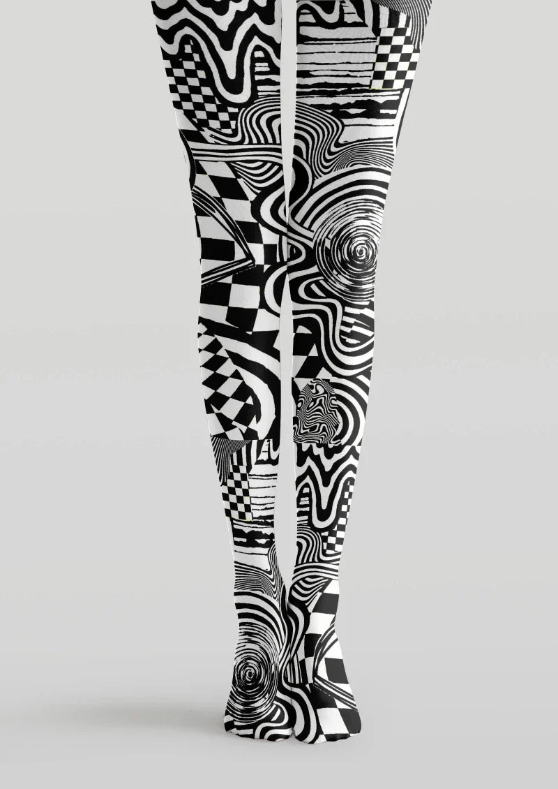Black White Abstract Geometric Tights Hosiery Pantyhose