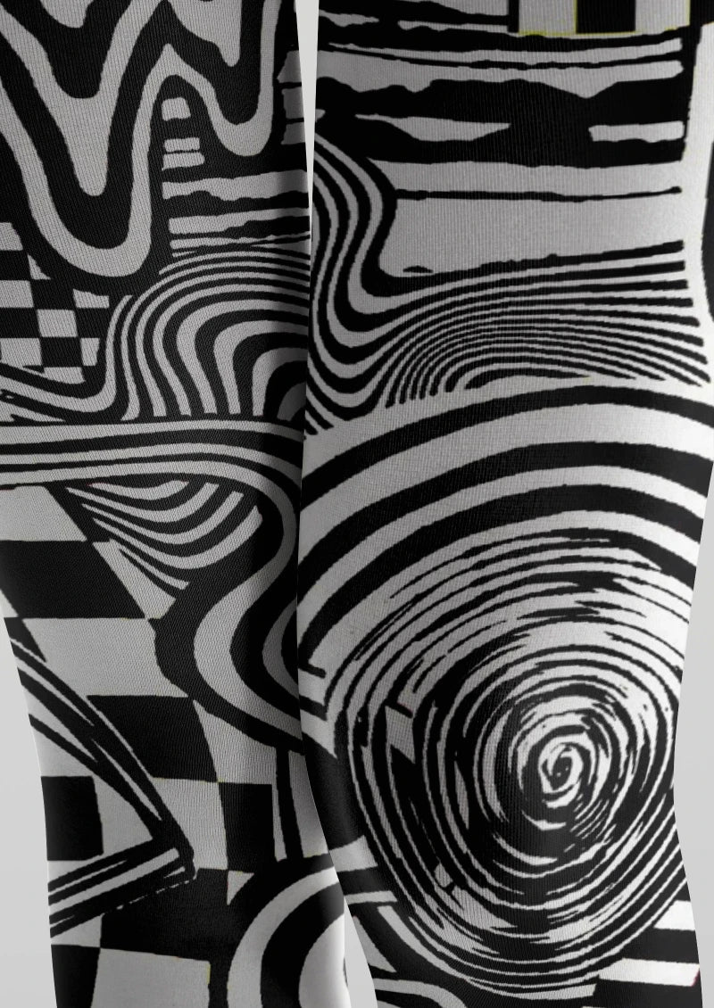 Black White Abstract Geometric Tights Hosiery Pantyhose