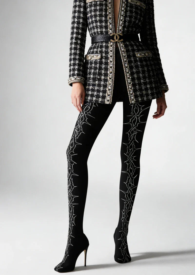 Black Line Graphic Tights Hosiery Pantyhose
