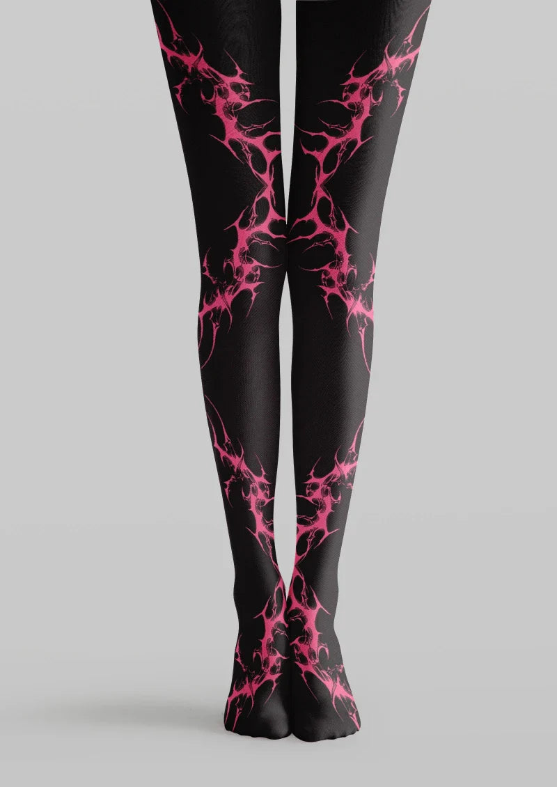 Black Pink Abstract Graphic Tights Hosiery Pantyhose