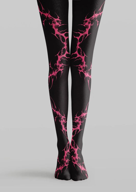 Black Pink Abstract Graphic Tights Hosiery Pantyhose