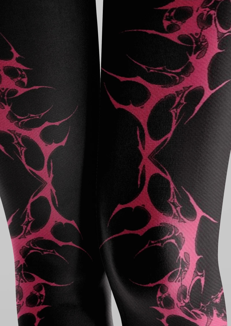 Black Pink Abstract Graphic Tights Hosiery Pantyhose