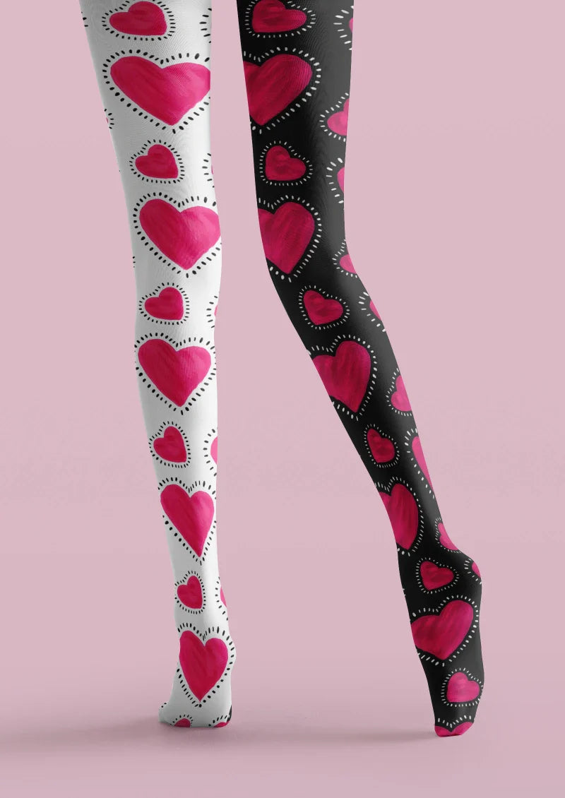Valentine's Day Pink White Heart Graphic Tights Hosiery Pantyhose