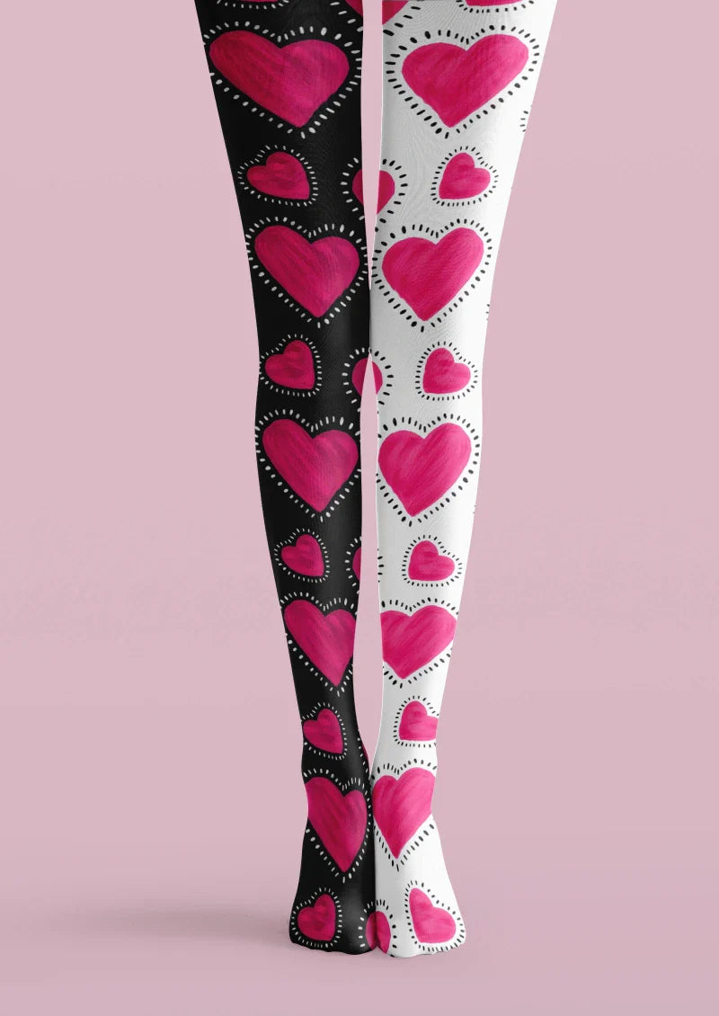 Valentine's Day Pink White Heart Graphic Tights Hosiery Pantyhose