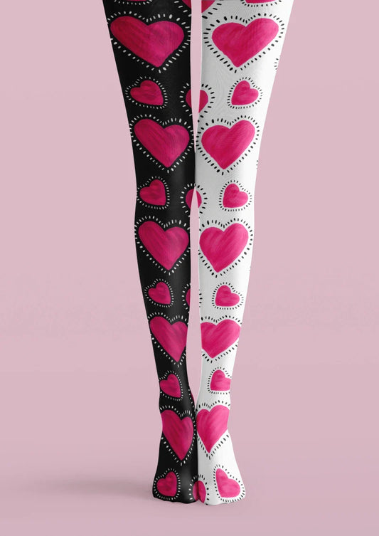 Valentine's Day Pink White Heart Graphic Tights Hosiery Pantyhose