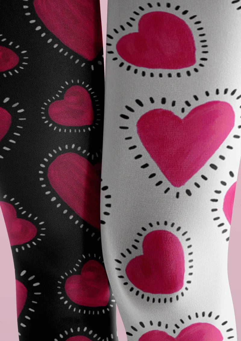 Valentine's Day Pink White Heart Graphic Tights Hosiery Pantyhose
