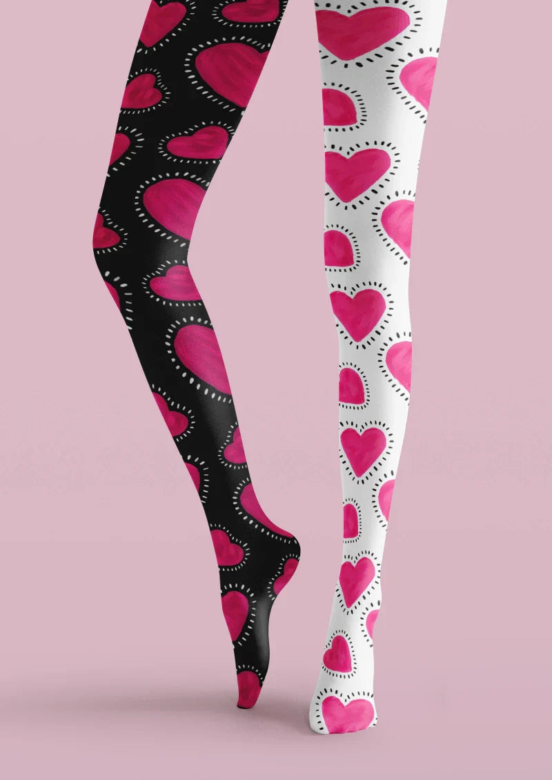 Valentine's Day Pink White Heart Graphic Tights Hosiery Pantyhose