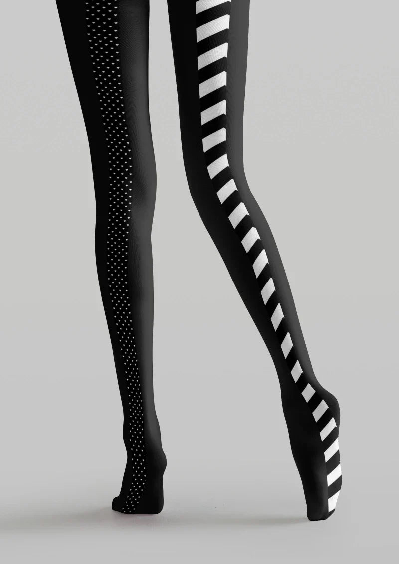 Black White Striped Tights Hosiery Pantyhose