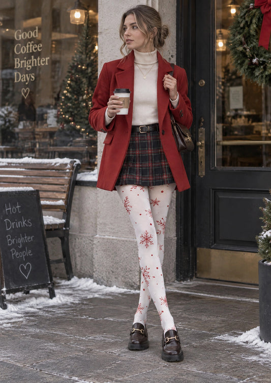 Red Christmas Snowflake Tights