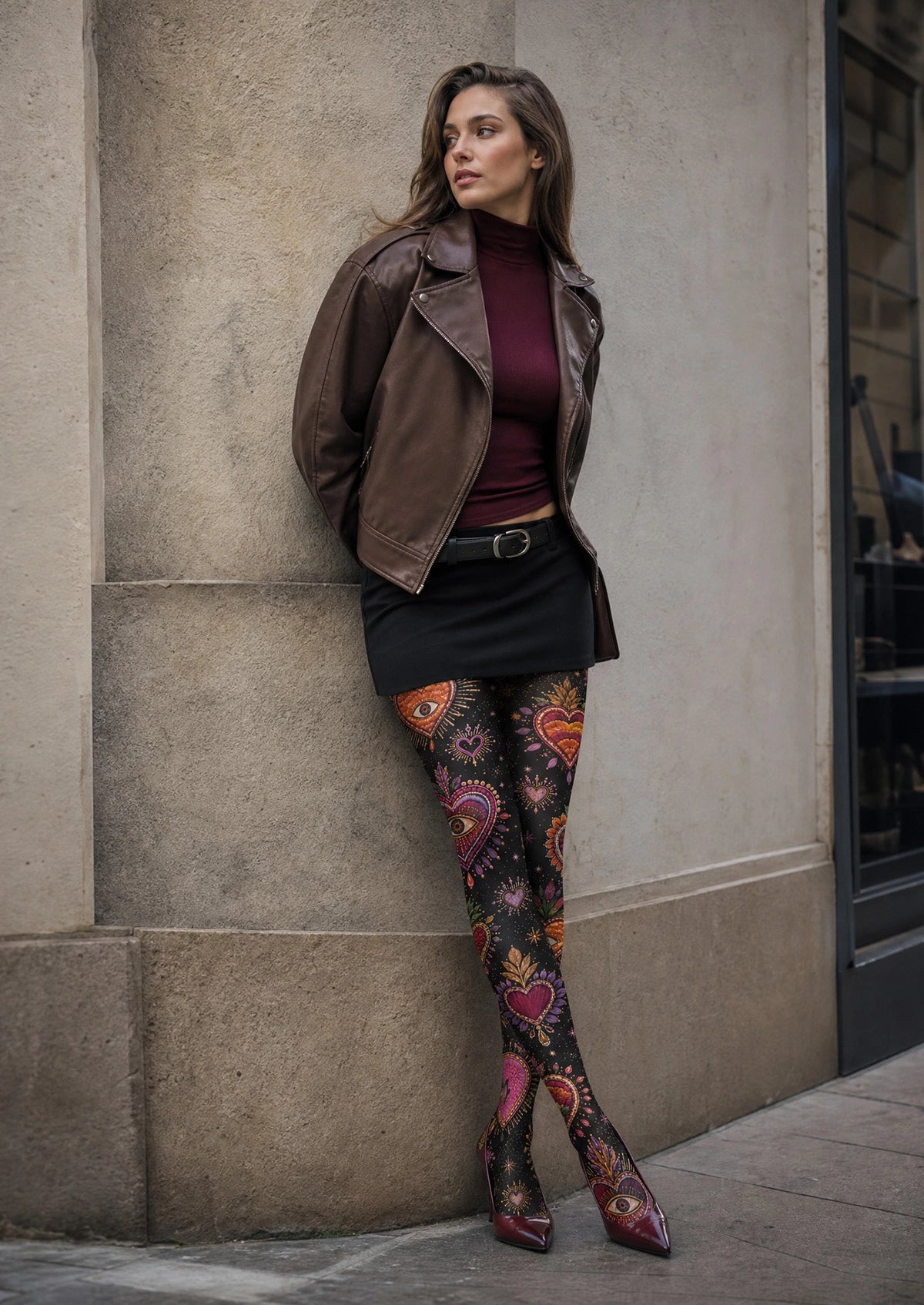 Pink Heart Motif Tights