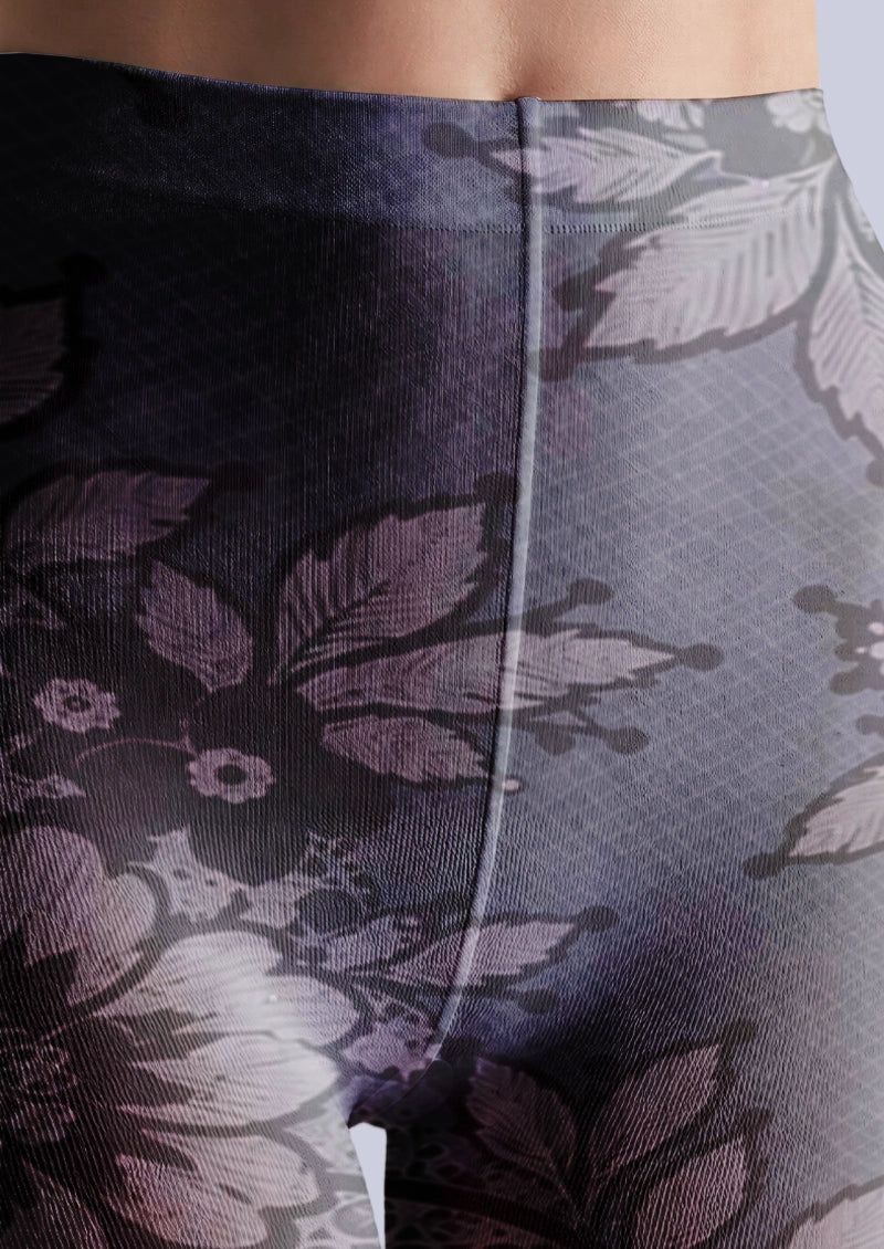 Gray Floral Scroll Tights