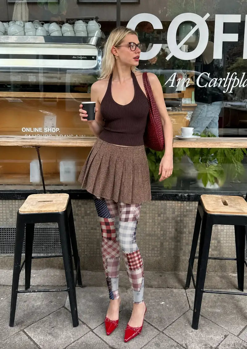 Multicolor Patchwork Plaid Footless Tights