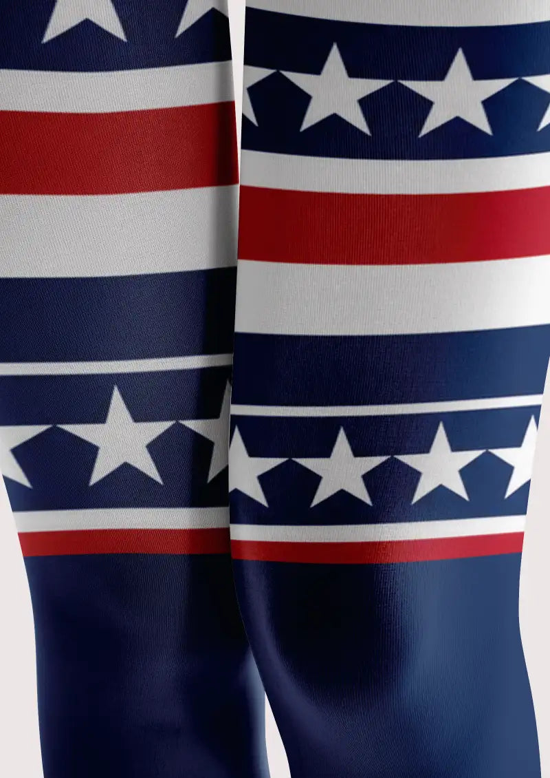 USA Stars and Stripes Graphic Footless Tights Hosiery Leggings