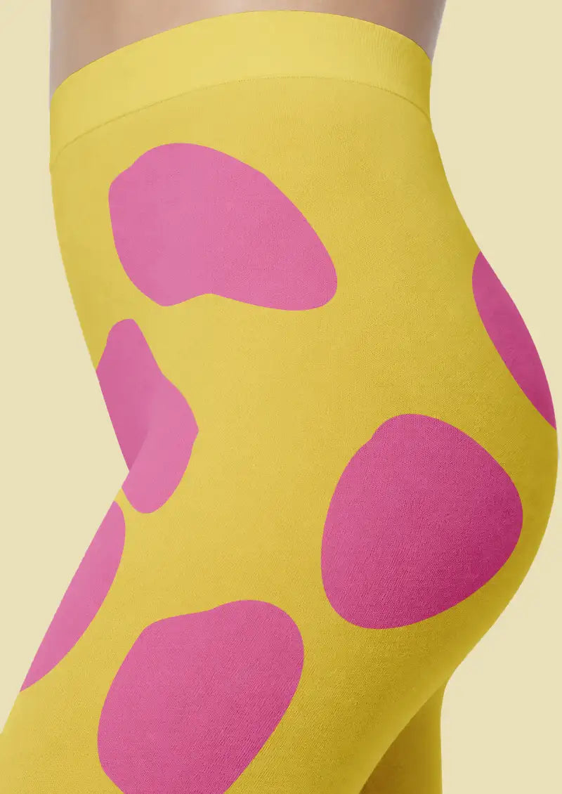 Yellow Pink Polka Dot Footless Tights Hosiery Leggings